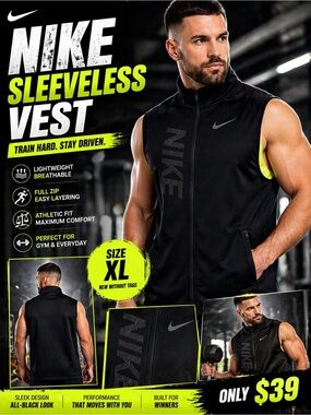 Nike Men’s Sleeveless Vest – Black with Neon Yellow Accents